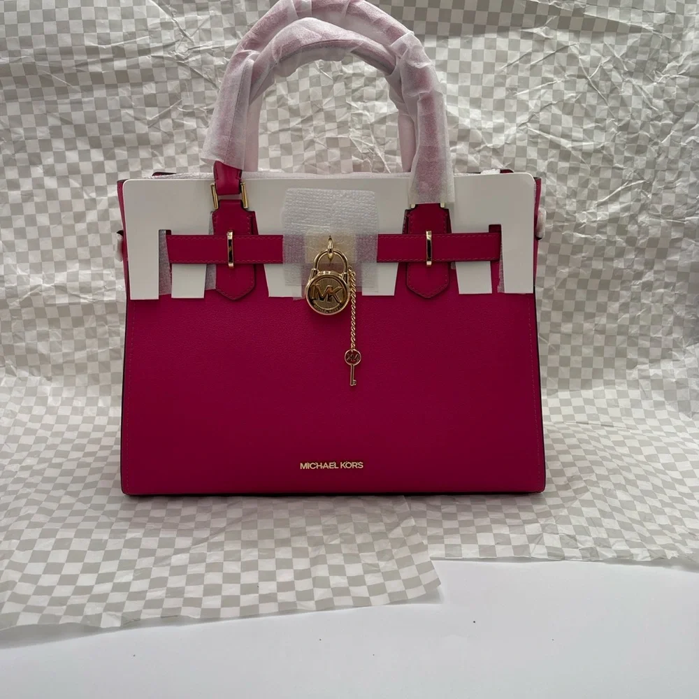 Michael Kors Hamilton Medium Leather Satchel Electric Pink NWT